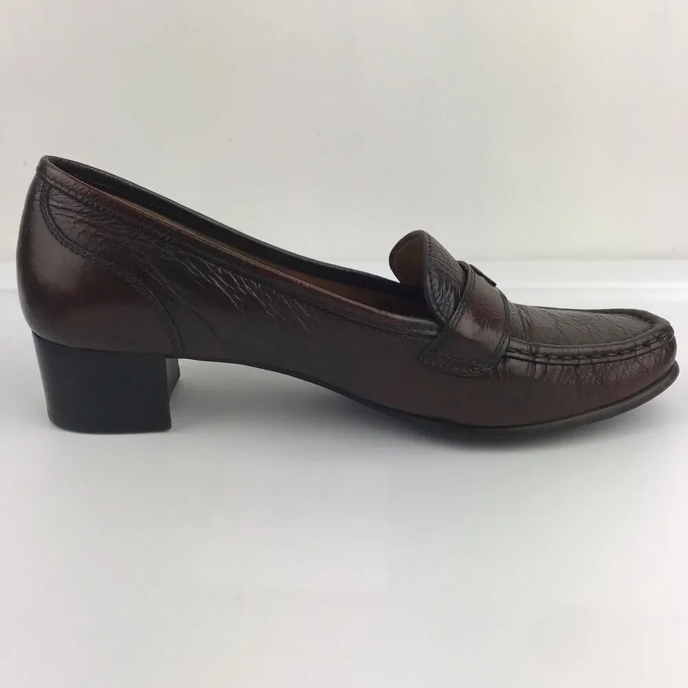 SIOUX Germany Loafers Block Heel Brown Leather Square Toe Women's Size 5.5 UK
